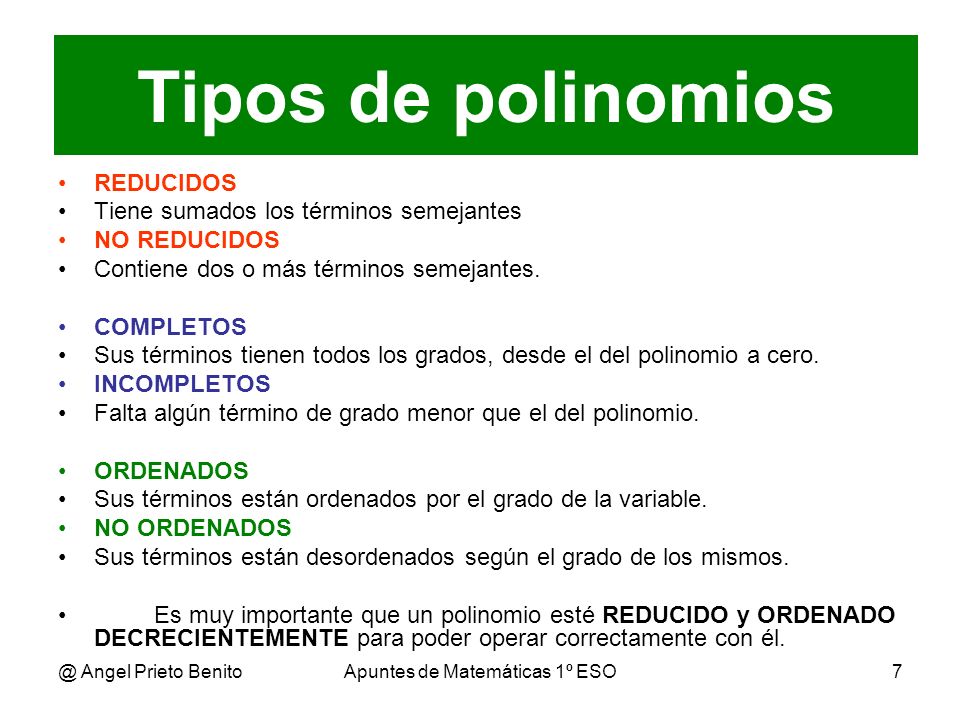 Tipos De Polinomios | Según Se Grado | Algebra | Wikisabio